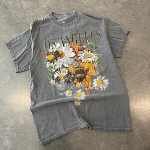 Vintage Y2K Los Angeles Grey Wash Pacsun Floral Bee Graphic Tee Nature Small